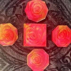 Handmade epoxy resin coaster set with holder